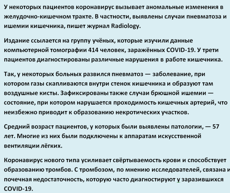 Поражения кишечника при коронавирусе