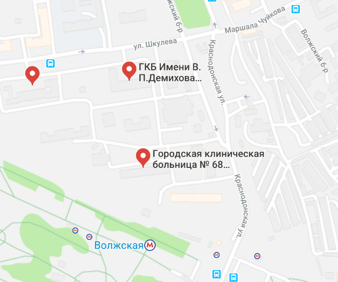 Городская больница №68 им. Демихова - карта