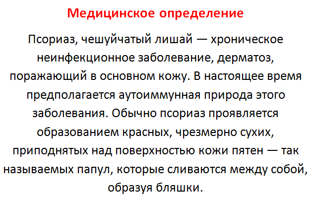 Псориаз - что это такое? Медицинское определение псориаза.