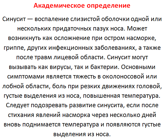 Синусит - академическое определение. Что такое синусит?